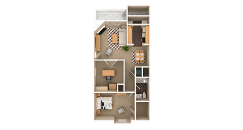 Floor plan for 1 bed, 1 bath, 899 sqft